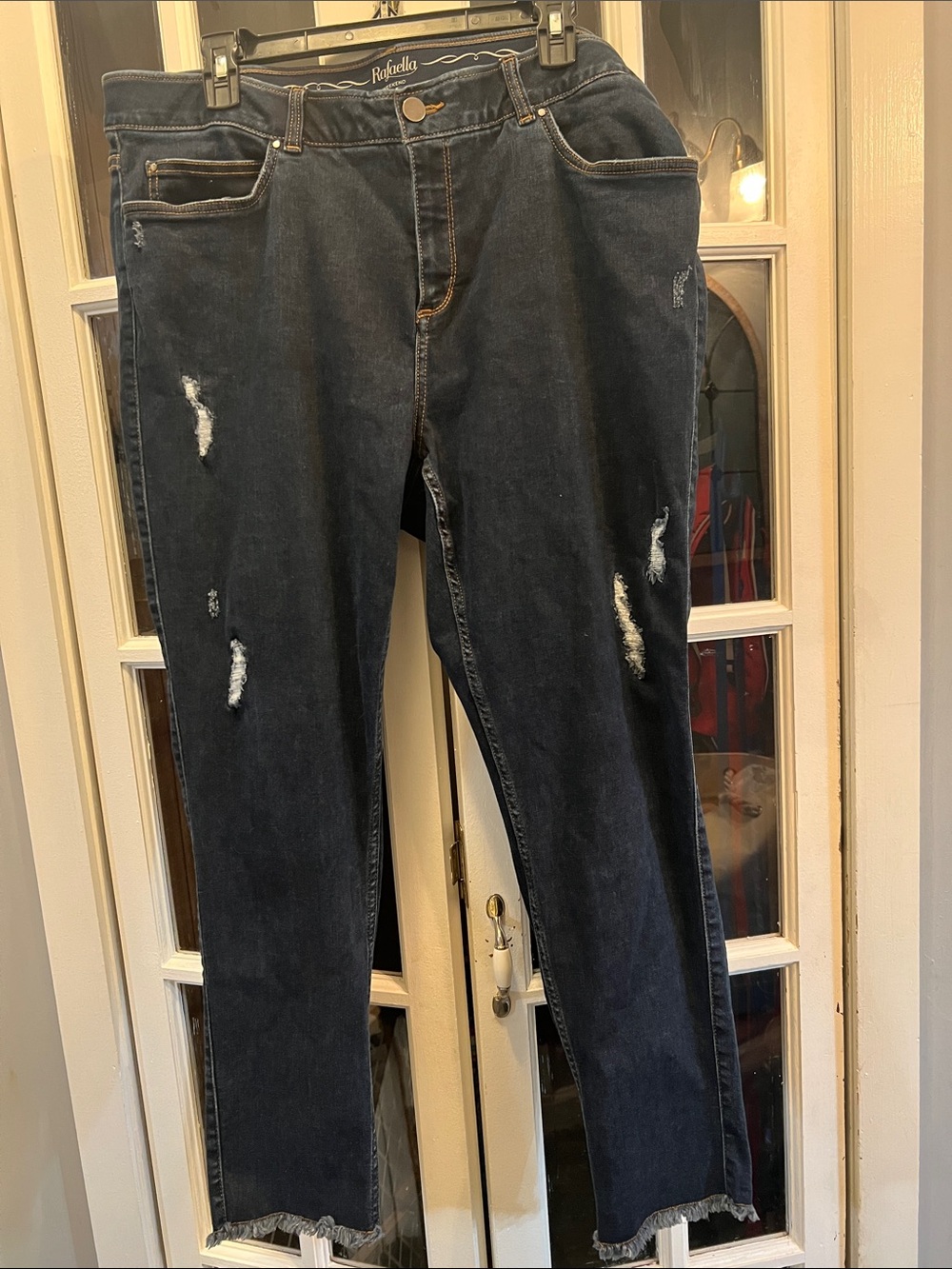 Rafaella Women’s Slim Straight Distressed Jeans - Dark Blue EUC